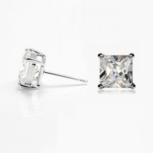 Renaissance 14k White Gold Princess Cut CZ Studs Over .925 Sterling Silver